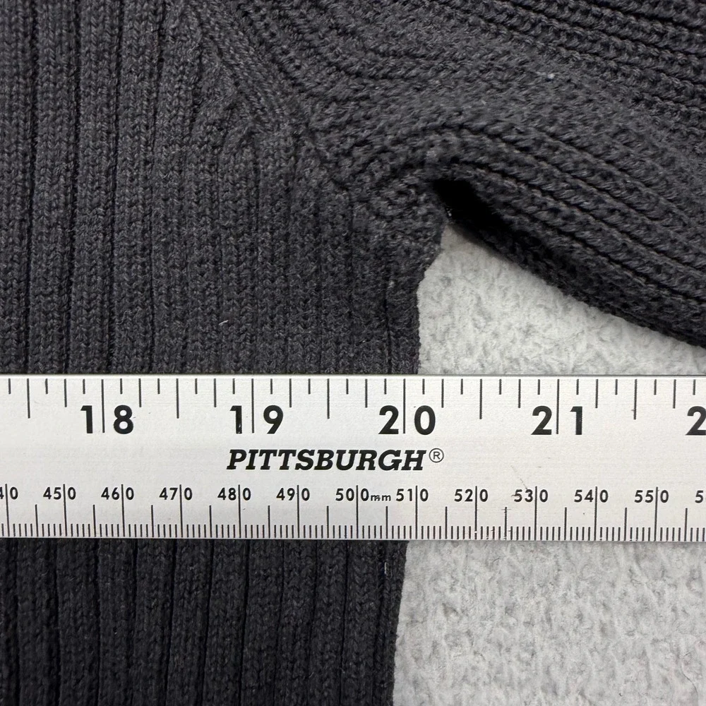 Express 400263 Mens Large Black Sweater Ribbed Knit Quarter Button Mock Neck